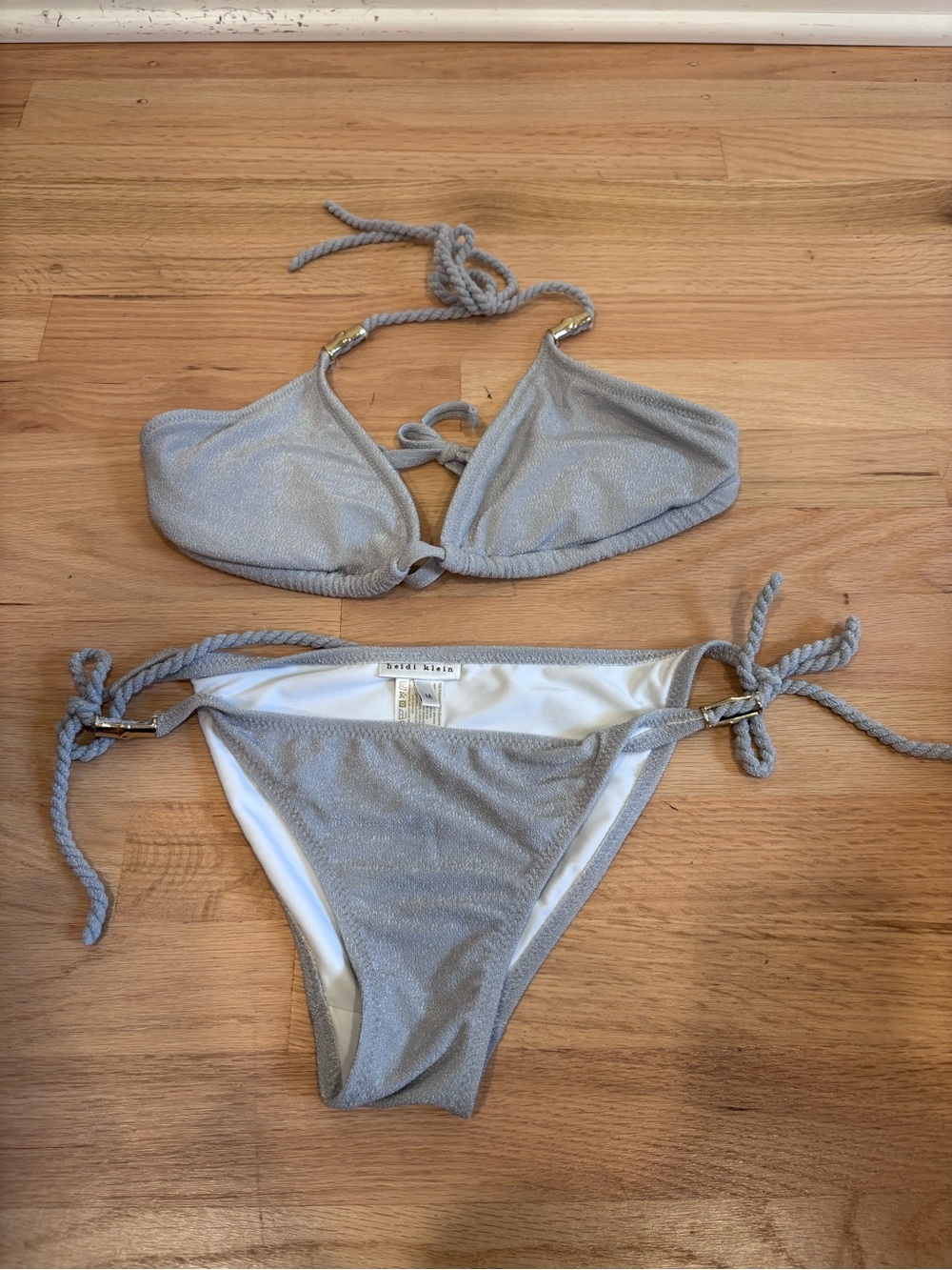 Heidi Klein silver-colored textured bikini top size large and bottom medium